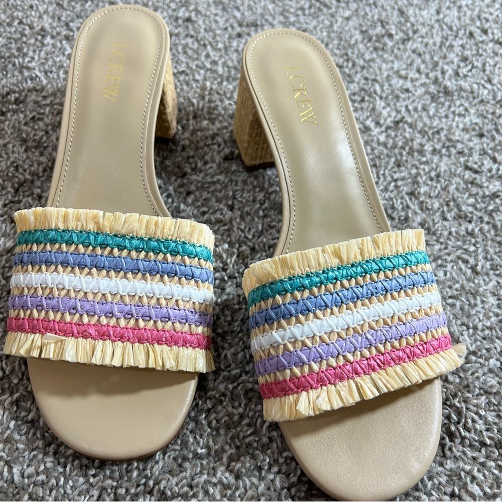 New with box - J.Crew Woven mule heels in Rainbow Raffia | Size 8.5 - Picture 3 of 8